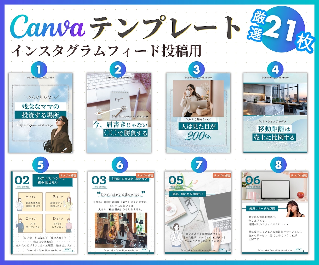 インスタ投稿Canvaテンプレート販売します 時短でプロ級の仕上がり！自由自在に変更してフィード投稿制作！ イメージ3