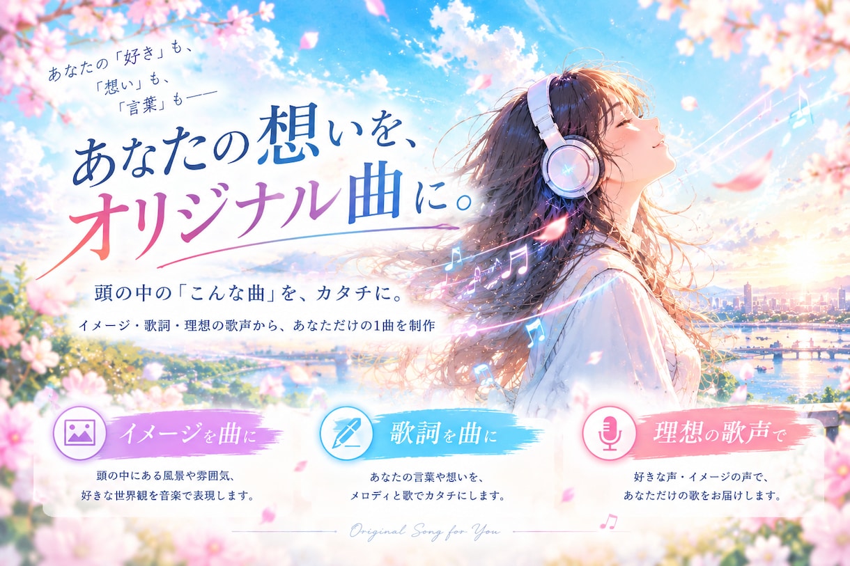 あなたの想いを、オリジナル曲にします 「頭の中の『こんな曲』を、カタチに。」 イメージ1