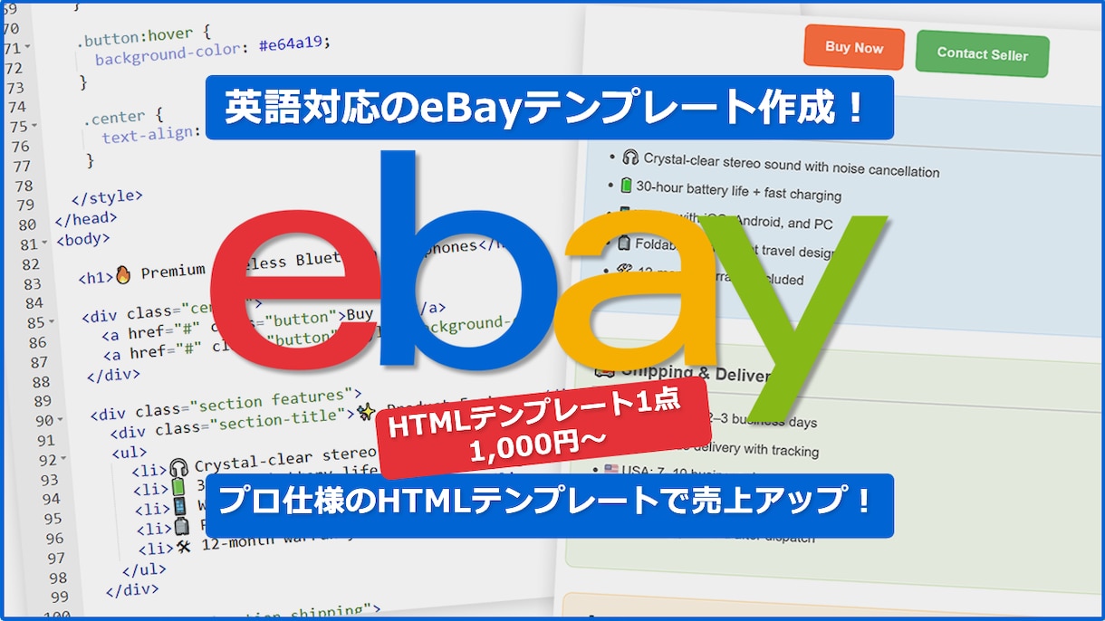 英語対応eBay用HTMLテンプレします 海外バイヤーに響く商品ページ！ イメージ1