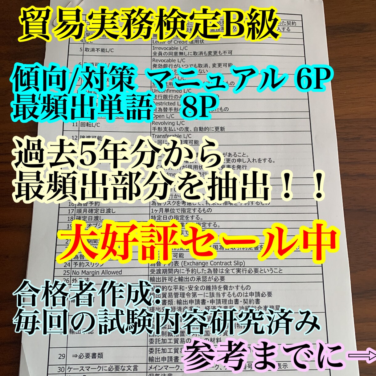 貿易実務検定B級を合格させます 傾向と対策記載のマニュアルと最頻出用語集(260語)を提供 イメージ1