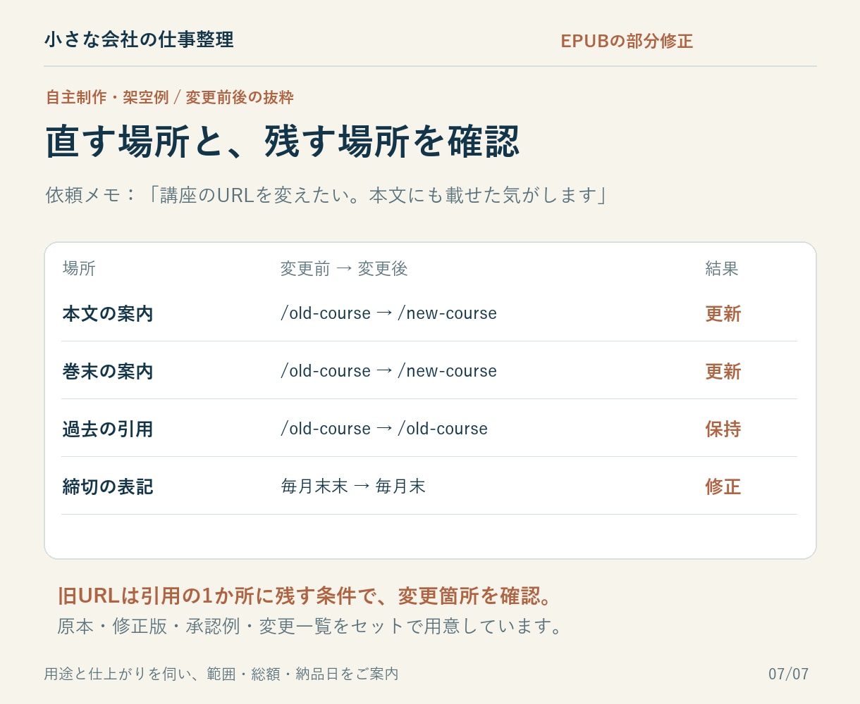 電子書籍の修正案づくりからお手伝いします 直したい内容を整理し、変更前後まで見える納品へ イメージ7