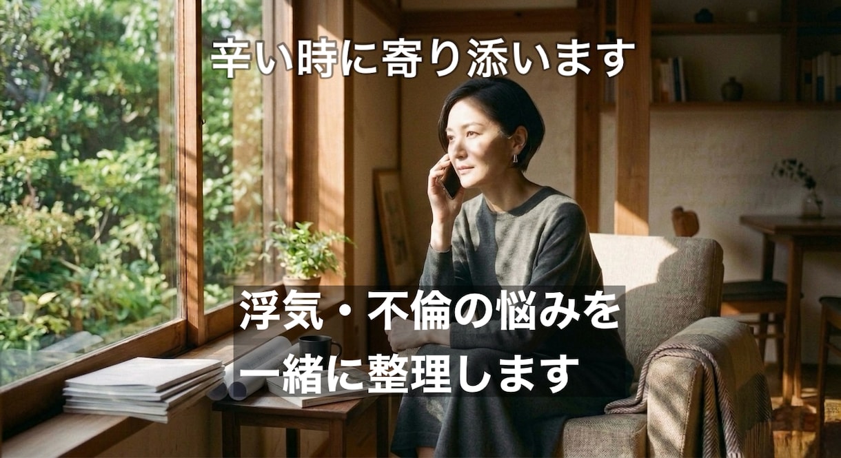 浮気・不倫の悩みを一緒に整理します 弁護士・探偵・カウンセラーどこに相談すべか迷ったらまずここへ イメージ1