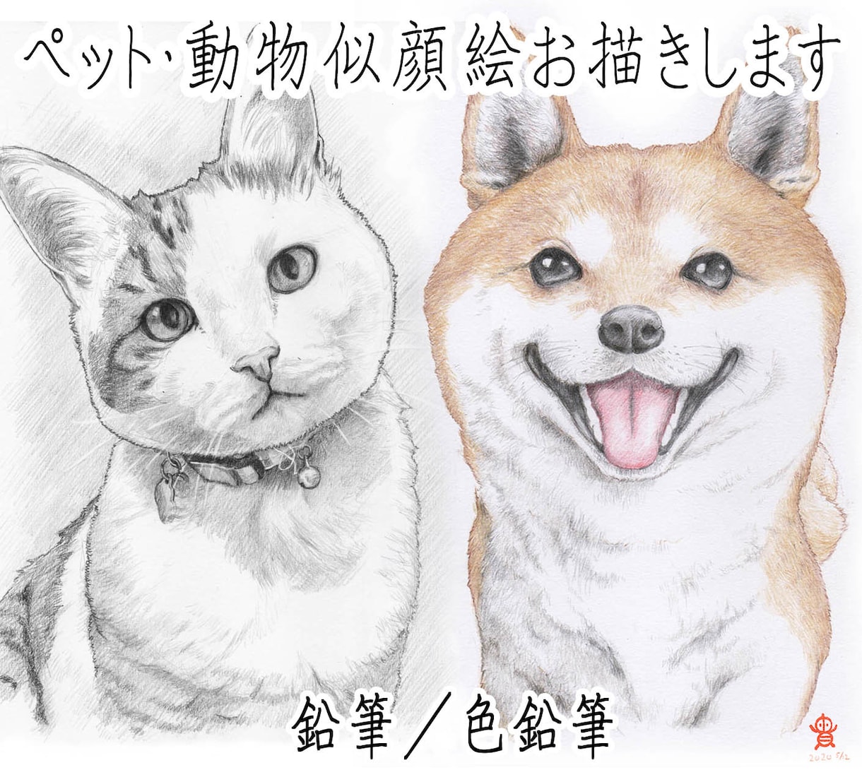 ペット・動物似顔絵お描きします 可愛いペット・動物を鉛筆／色鉛筆でスケッチ風、写実系似顔絵に