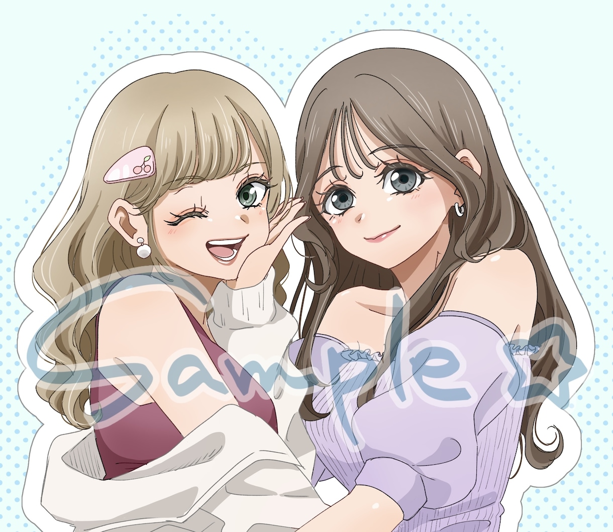 ペア画OK！かわいい女の子2人組のイラスト描きます SNSアイコンや推しとのツーショットにも！ イメージ2