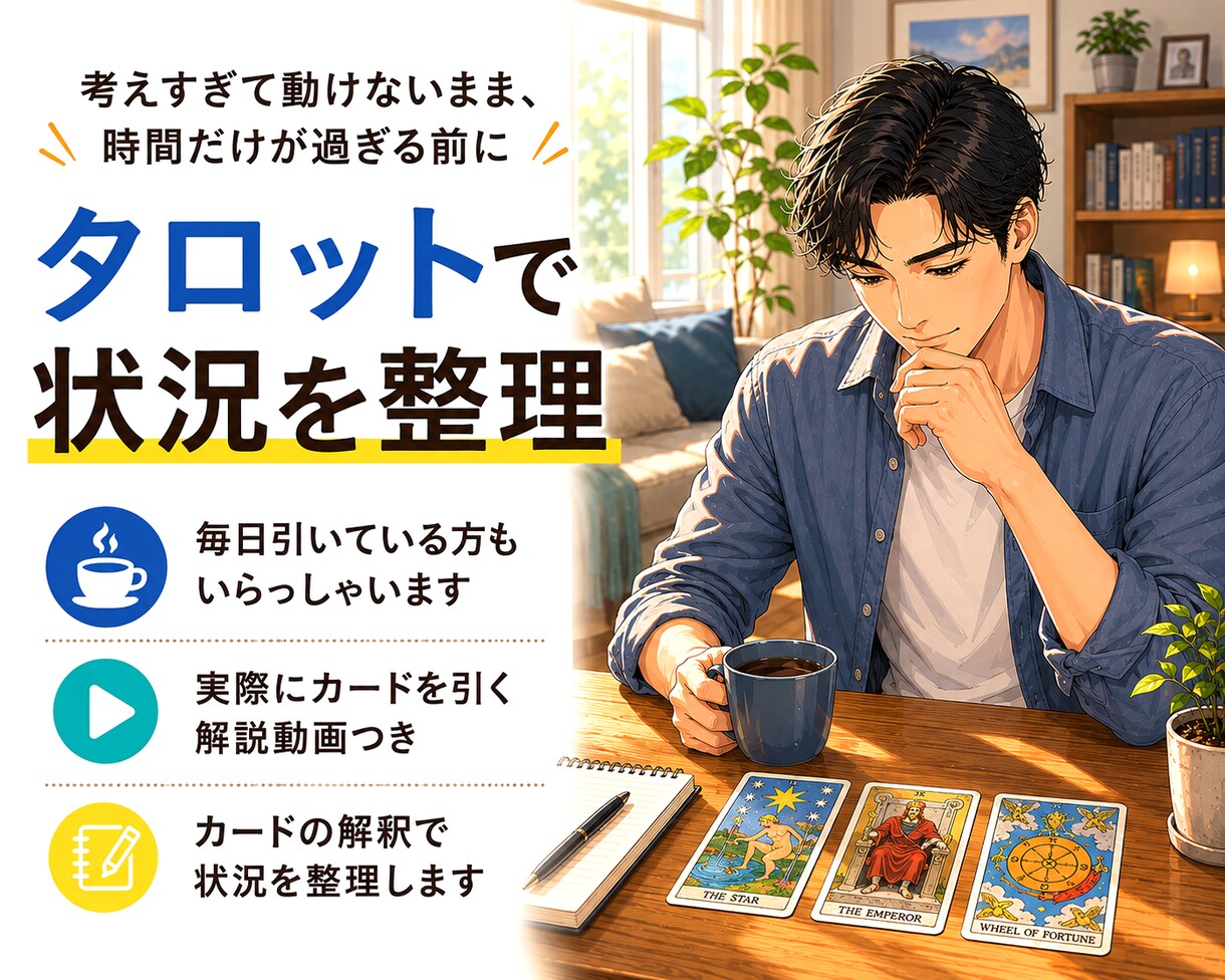 仕事や進路で迷う本当の理由をタロットで読み解きます 未来は可能性空間。考えすぎて動けない時はタロットで状況整理。 イメージ1