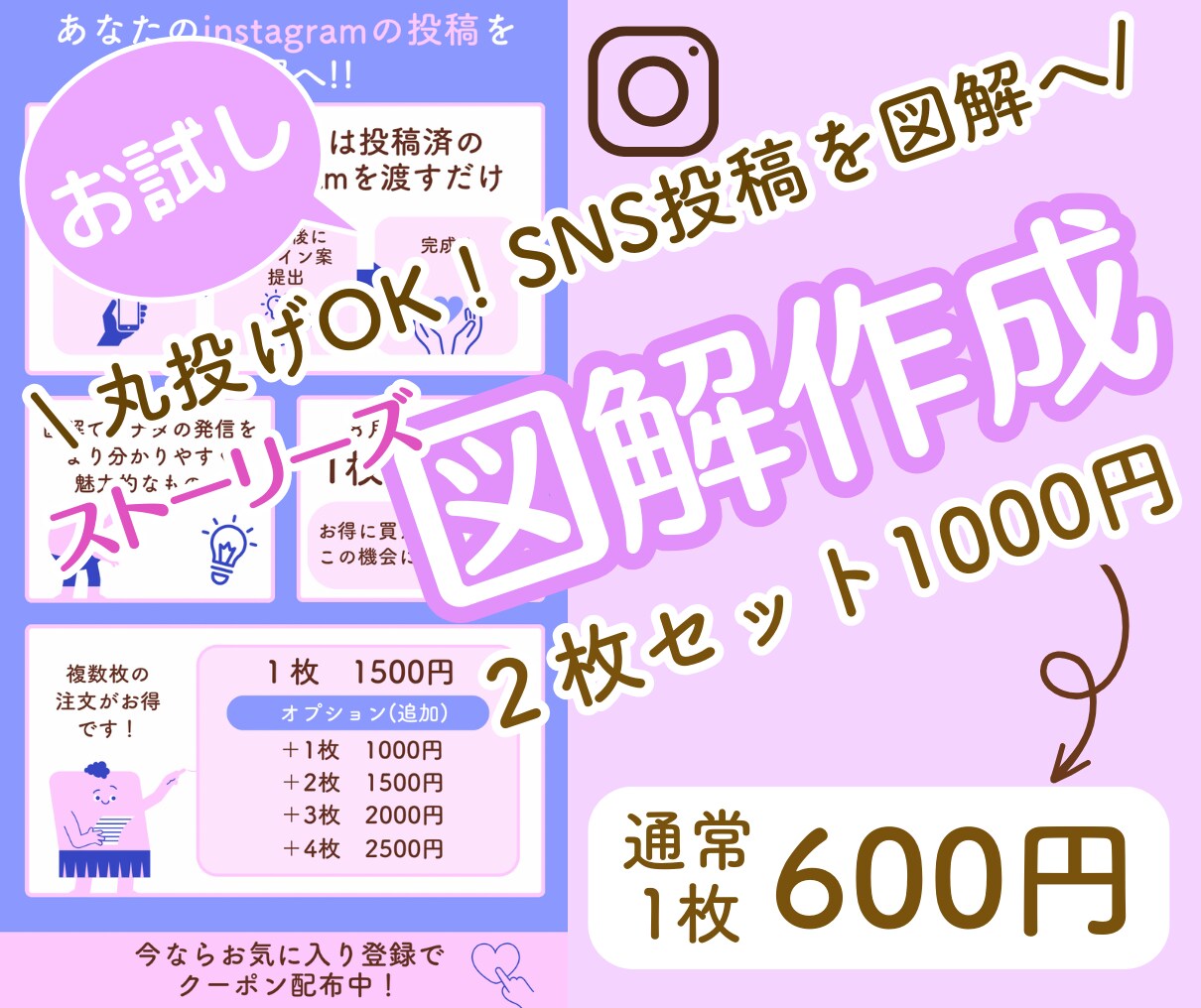 お試し★【丸投げ】ストーリーズ図解2枚作成します 発信力UP‼︎ SNS・Twitter・インスタ投稿画像変換 イメージ1