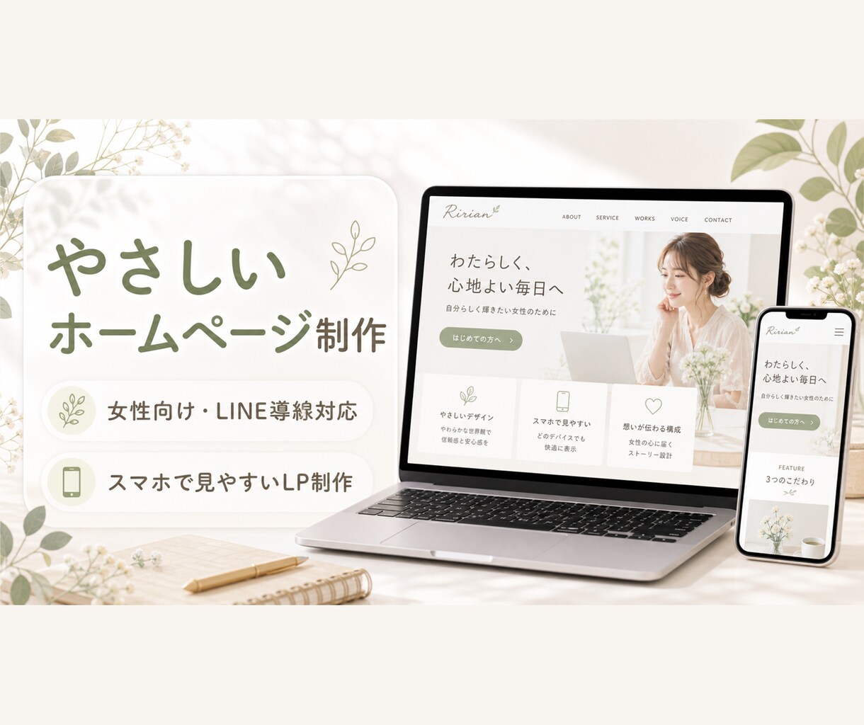 女性向けのやさしいLP・ホームページ制作します “安心感”が伝わる、 女性向けのやさしいLPを制作します イメージ4