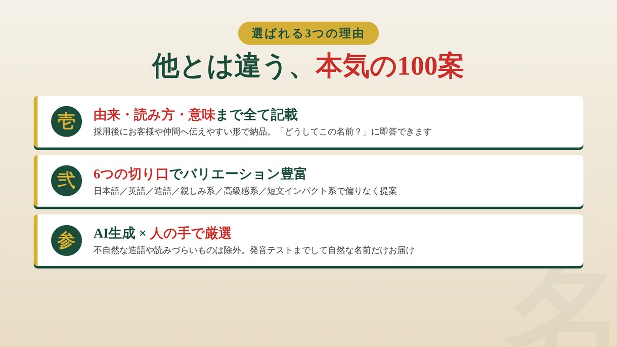 店名・商品名のネーミング100案ご提案します AI×20代の感性で唯一無二の名前を一緒に探す イメージ3