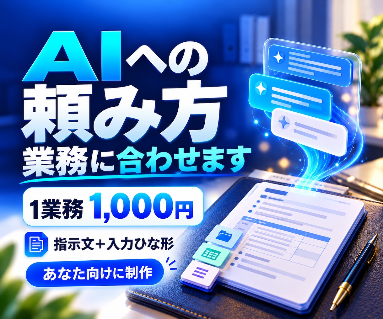 あなたの業務向けAI指示文を作ります 用途と入力内容に合わせて1業務分を設計 イメージ1