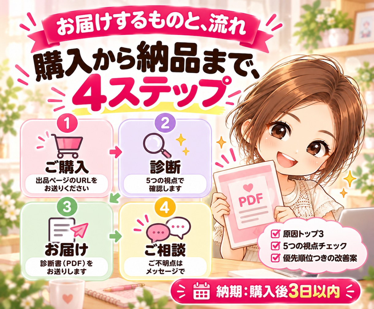 ココナラ出品ページ診断|売れない原因3つ診断します サムネ・タイトル・説明文を、まるごと診断　ココナラ添削 イメージ8