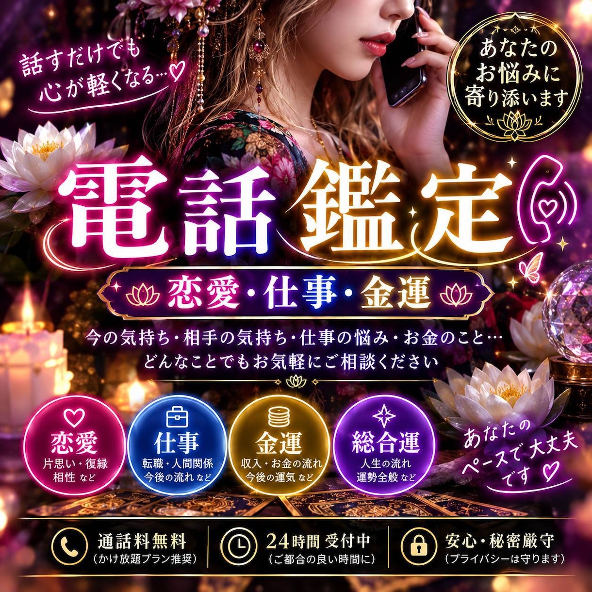 恋愛 仕事 等のお悩みタロットで寄り添い鑑定します 寄り添い型鑑定士 紅月が、心に寄り添い鑑定致します イメージ1