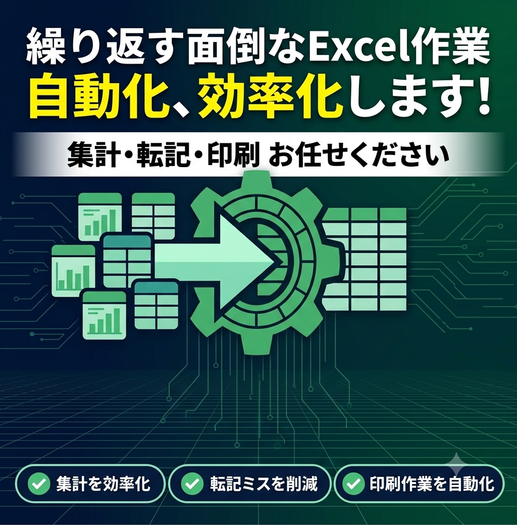 Excel の面倒な作業を自動化します 集計・転記・印刷…繰り返し作業まとめて自動化 イメージ1