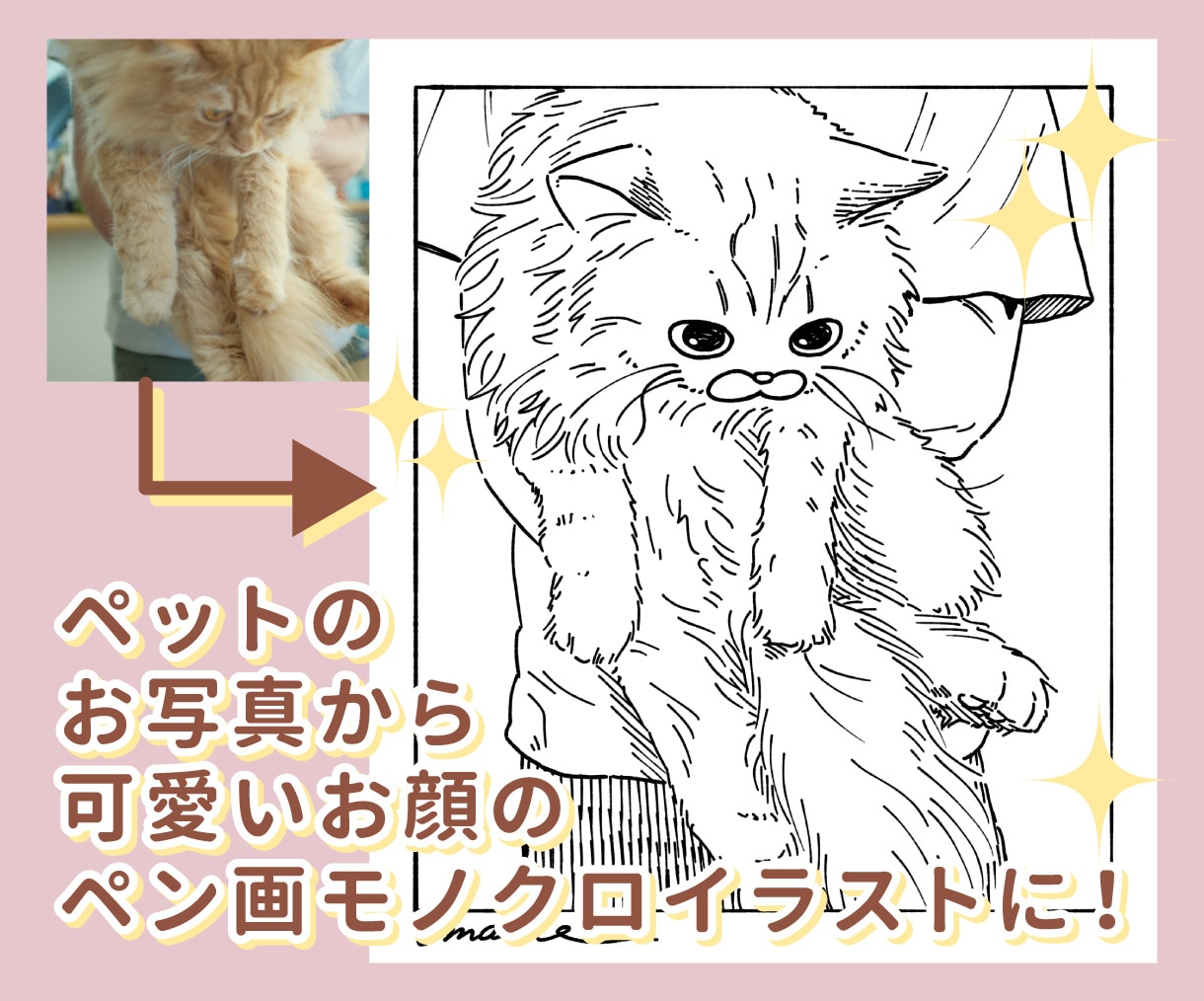 ペットお写真から可愛いモノクロイラストを描きます プレゼントにも◎個性的なお顔が可愛いペン画イラスト イメージ1