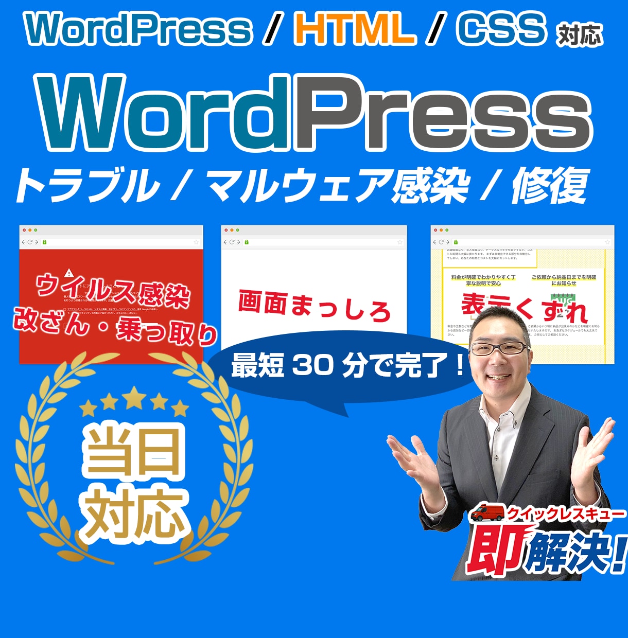本日ワードプレスの復旧⭕修復⭕トラブル解決します 今すぐ対応可能マルウェア駆除・WordPress不具合を解消 イメージ1