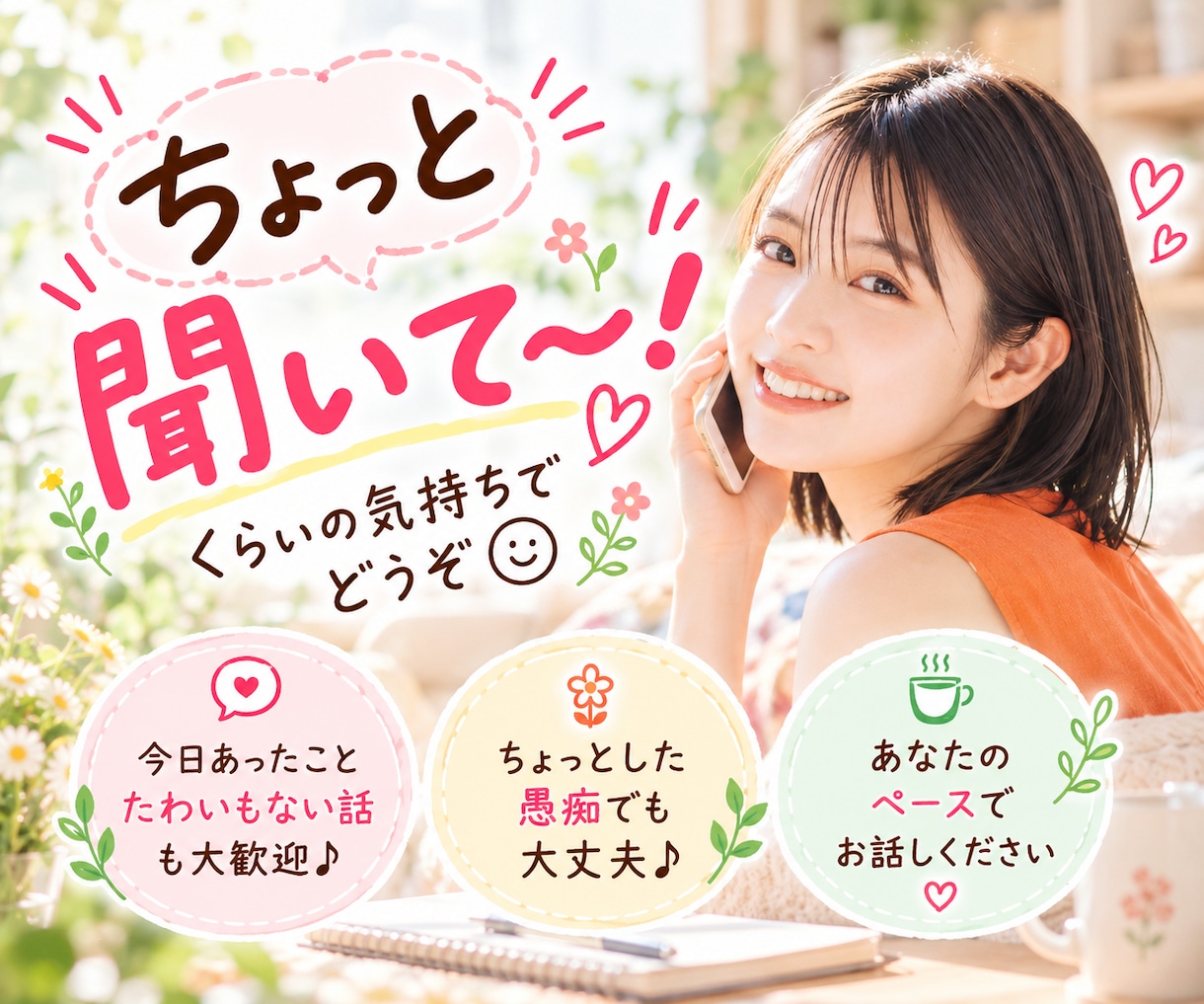 ちょっと聞いて〜！あなたのお話なんでも聞きます 今日あったこと・たわいもない話・ちょっとした愚痴も気軽に☘️ イメージ1