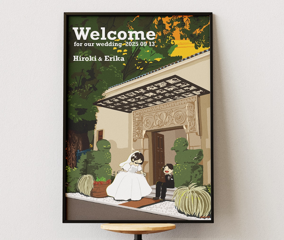 結婚式ウェルカムボード描きます 思い出の背景とともに2人だけのウェディングイラストを！ イメージ4