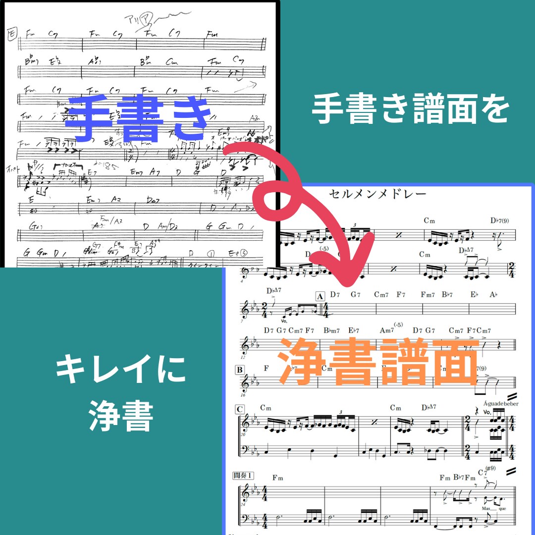 手書きの譜面を浄書いたします キレイな譜面を経験豊富なプロが作成いたします！！ イメージ1