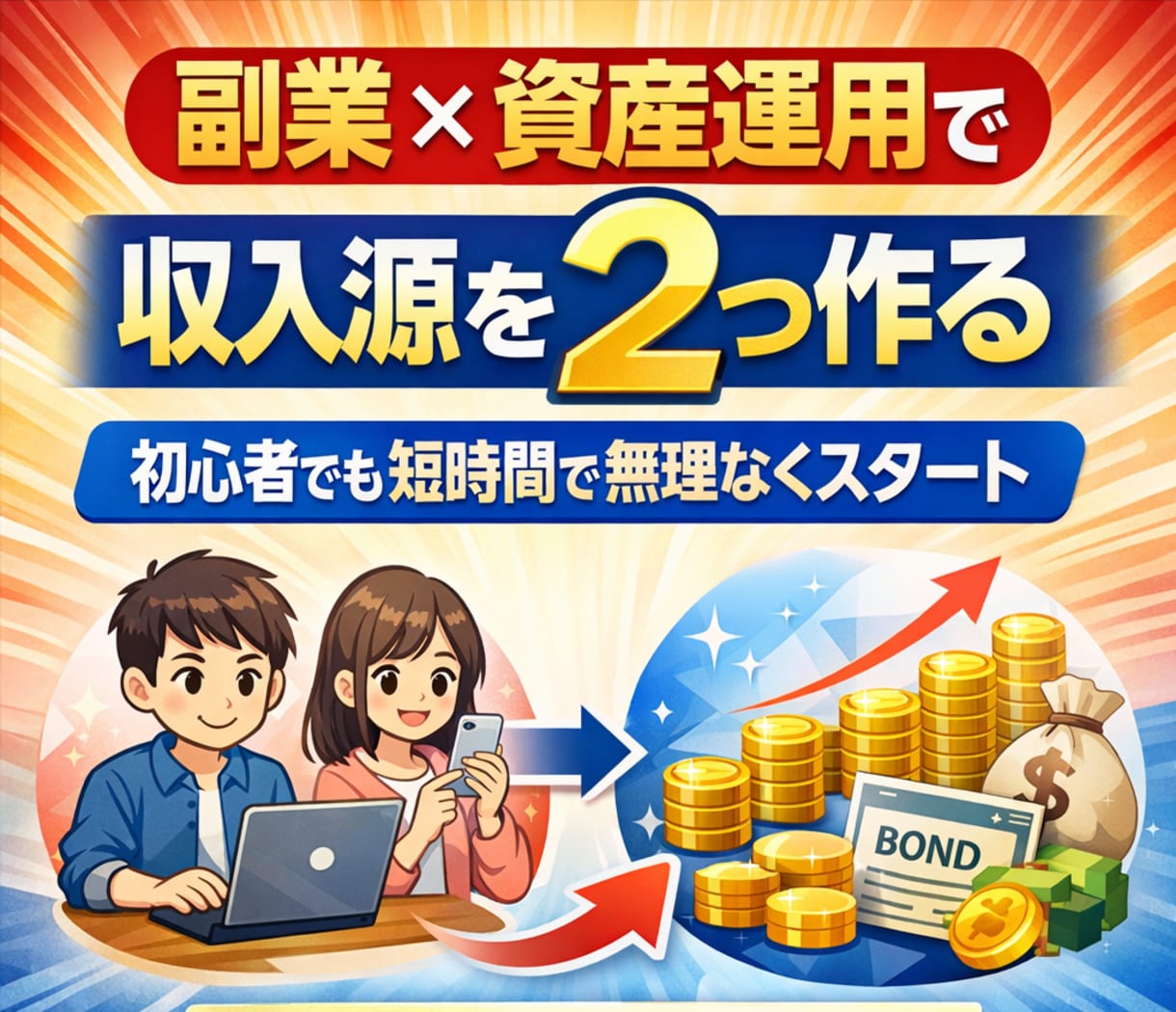 副業と資産運用の収入源を2つ同時に構築します ➡初心者・スマホ・在宅・主婦OK、無理なく簡単な収入の仕組み イメージ1