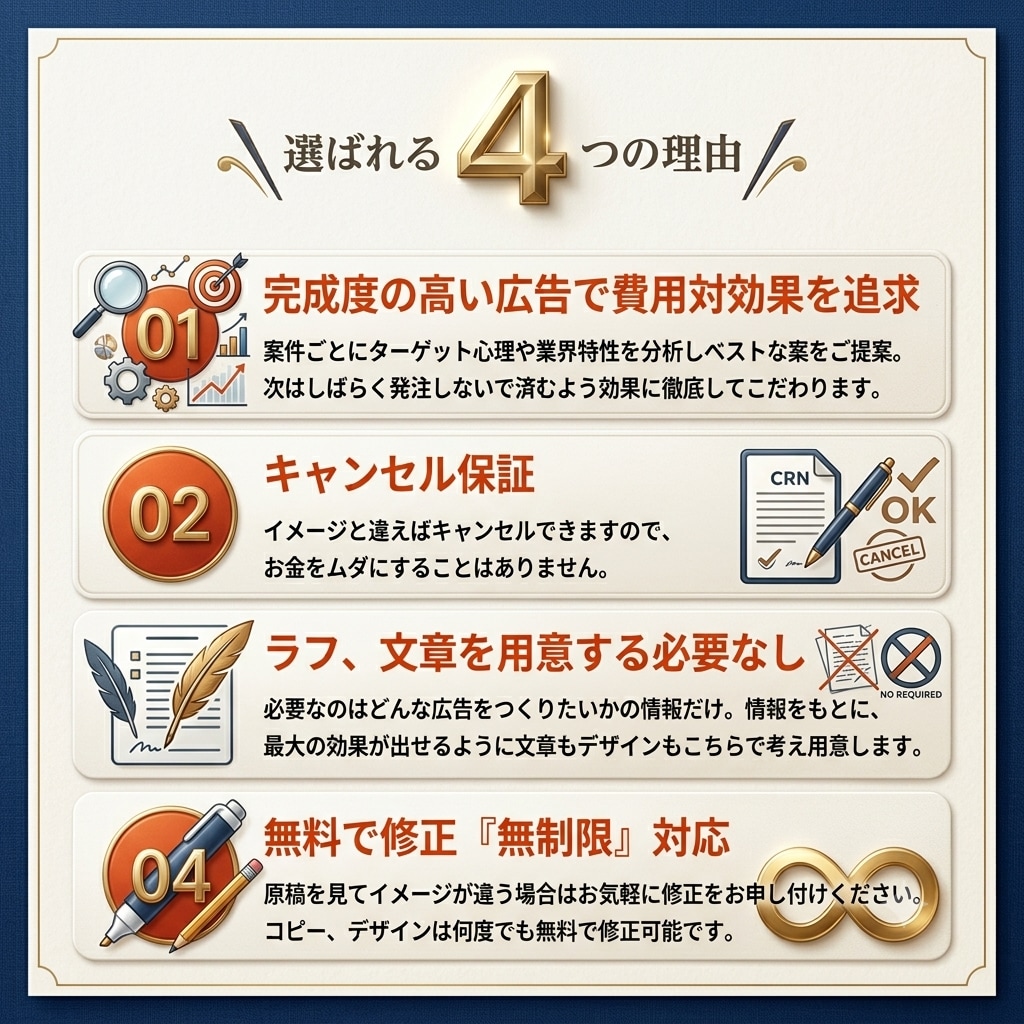 修正無制限、文章不要、短納期、キャンセル保証します 品質＆反響重視。売上・集客UPをもたらすチラシを作成します。 イメージ5