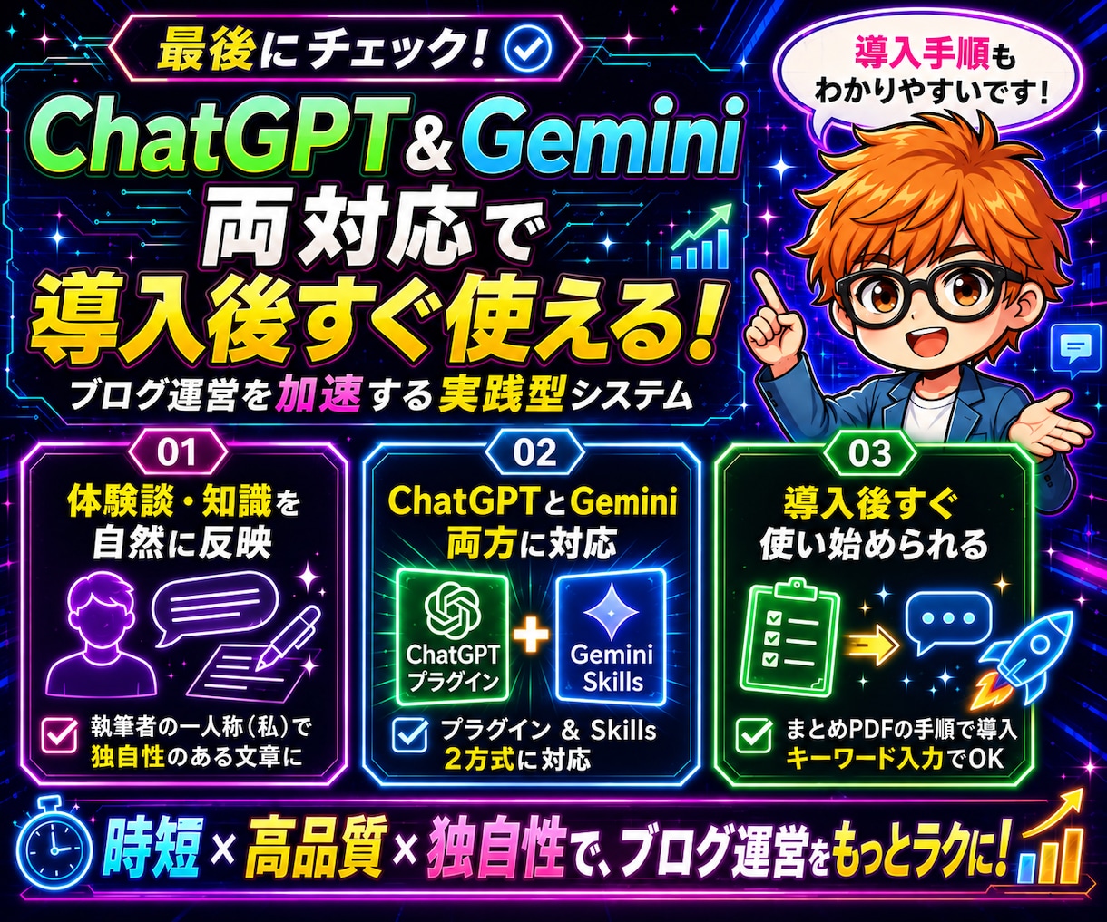 特典付！記事生成プラグイン＆Skills提供します ChatGPT＆Gemini対応！構成から本文までAIで作成 イメージ6