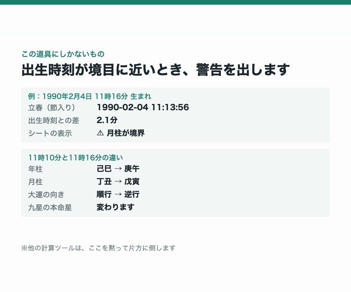 総合運を読む命式を自動で作るツールを渡します 総合運の材料を1枚に｜四柱推命・算命学・九星気学を同時に イメージ3