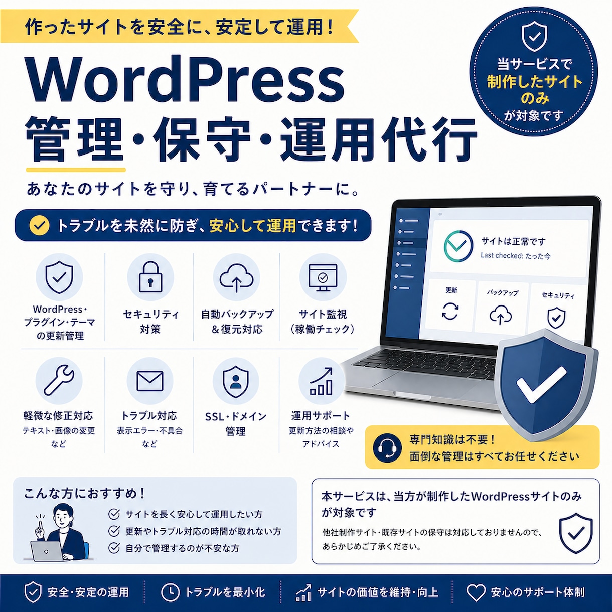 WordPressサイト管理・保守・運用代行します サイトを止めない・守る・育てる。 イメージ1