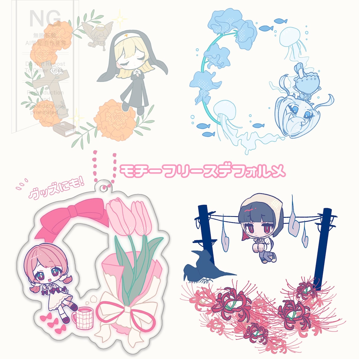 リース型モチーフデフォルメイラストお描きします モチーフを散りばめたリース型のデフォルメイラスト制作します！ イメージ1
