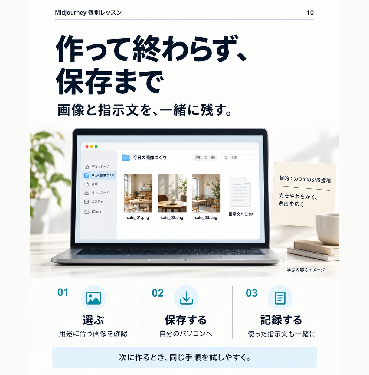 Midjourneyを60分で個別に教えます 作る・直す・保存する｜指示文と復習メモ付き イメージ10