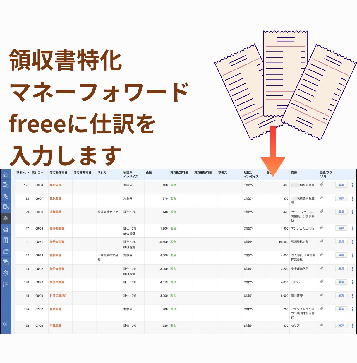 1仕訳30円【領収書特化】面倒な部分のみ代行します freee・マネーフォワード、エクセル対応！封筒で送るだけ イメージ4