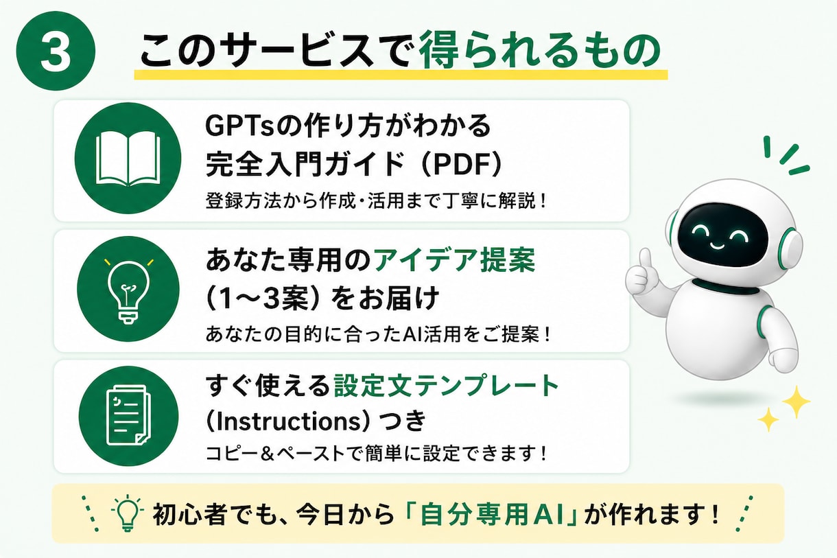 完全初心者OK！専用GPTsの作り方教えます 自分だけのAI（GPTs）の作り方ガイド＋あなた専用アイデア イメージ3