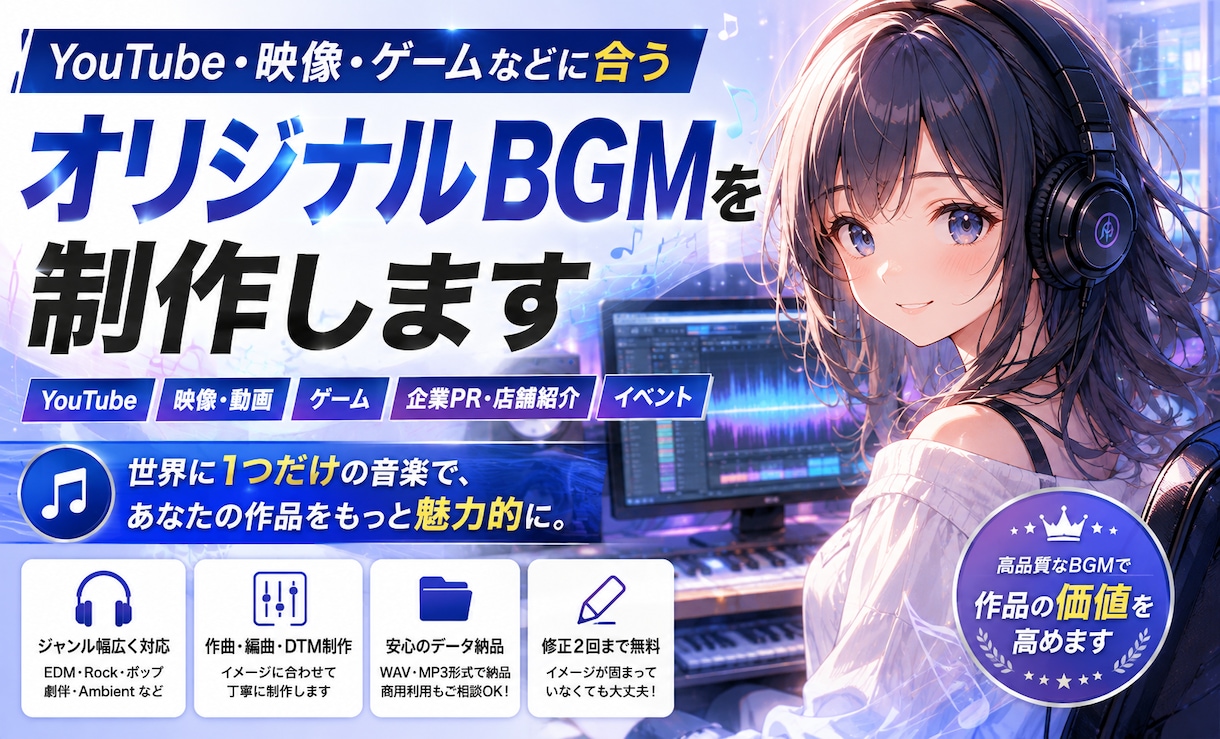 動画・ゲームなどに合うBGMを制作します YouTube動画、企業PR、ゲーム、映像作品などのBGM イメージ1