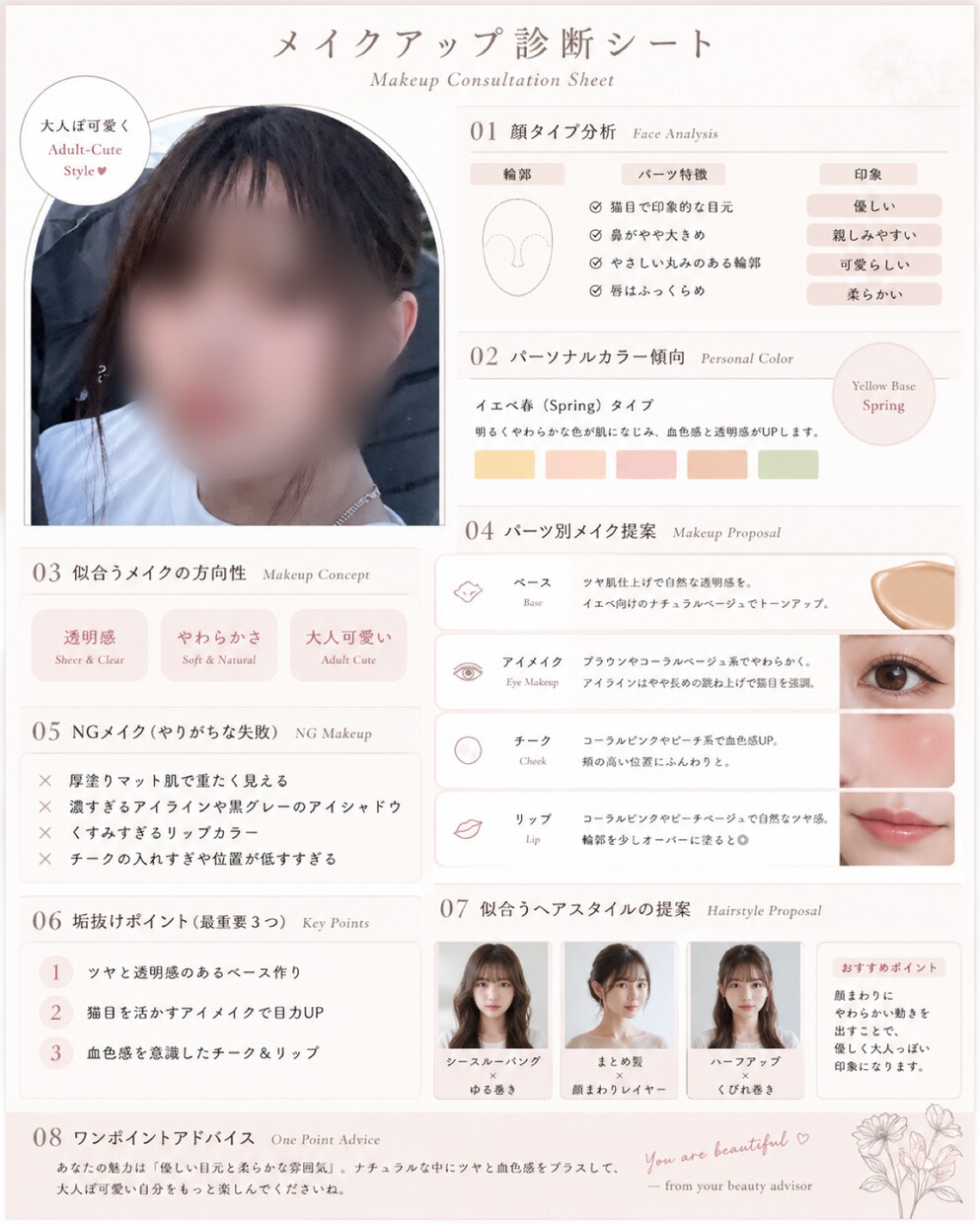 トータルビューティ診断作成します 今流行りのパーソナルカラーなどあなた専用の診断書が出来ます イメージ1