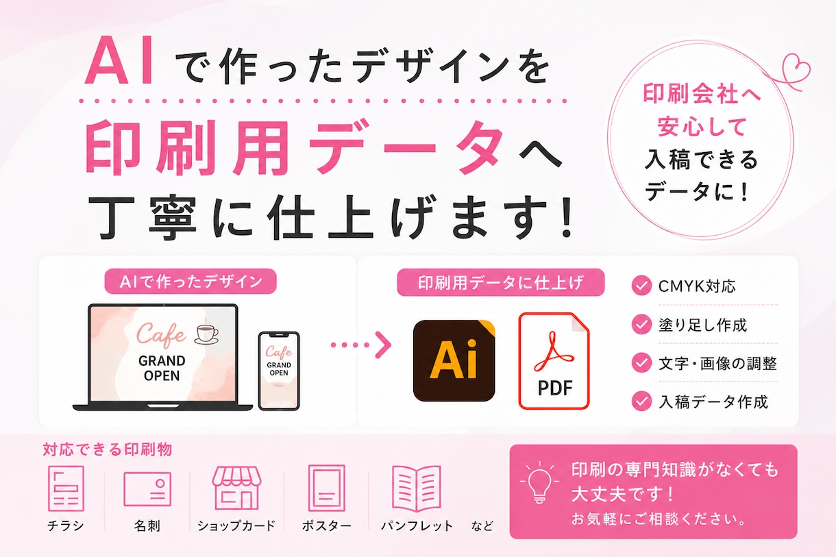 生成AIのデザインを印刷用データに清書します AIデザインの印刷トラブル解決！そのまま入稿できるデータへ イメージ1