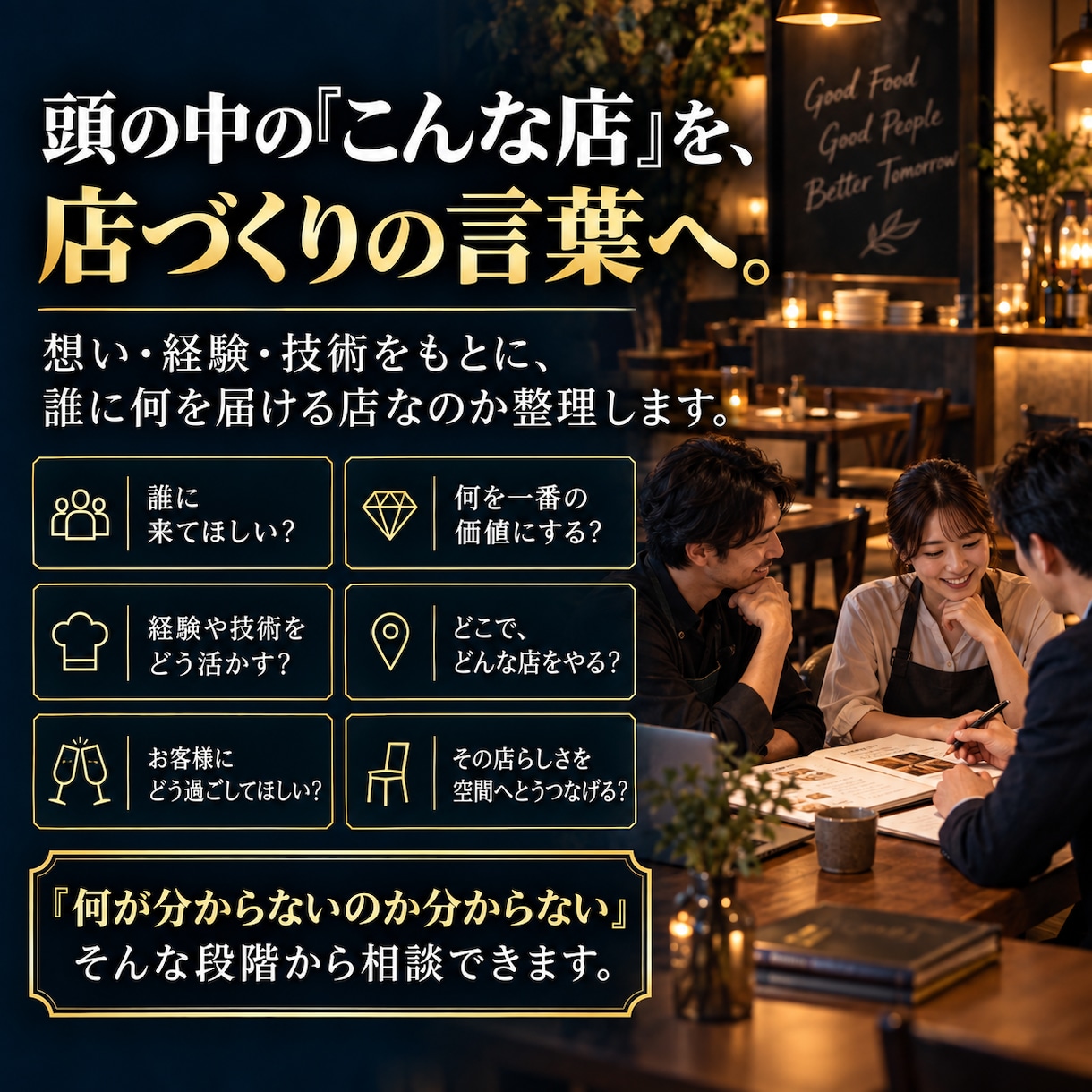 飲食店開業前の運営・動線を整理します 何を決めればいいか分からない段階から相談できます イメージ2