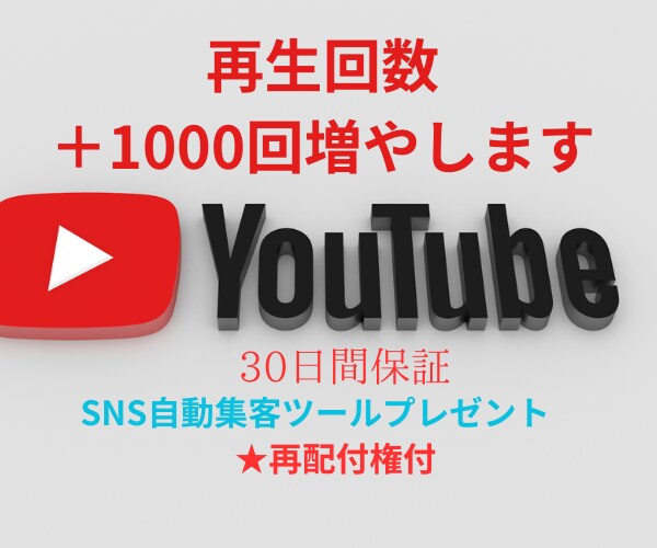 youtube再生回数＋1000増やします 振り分け可能！SNS自動集客ツールプレゼント！再配布権付き！ イメージ1