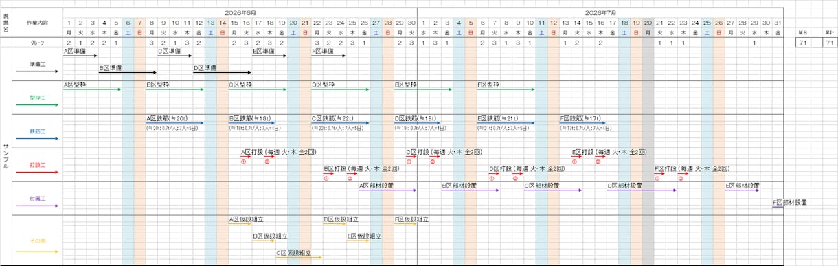 休工日を自動計算する工程表Excelをお渡しします 土日・祝日・お盆・年末年始を避けて日程を自動計算 イメージ1