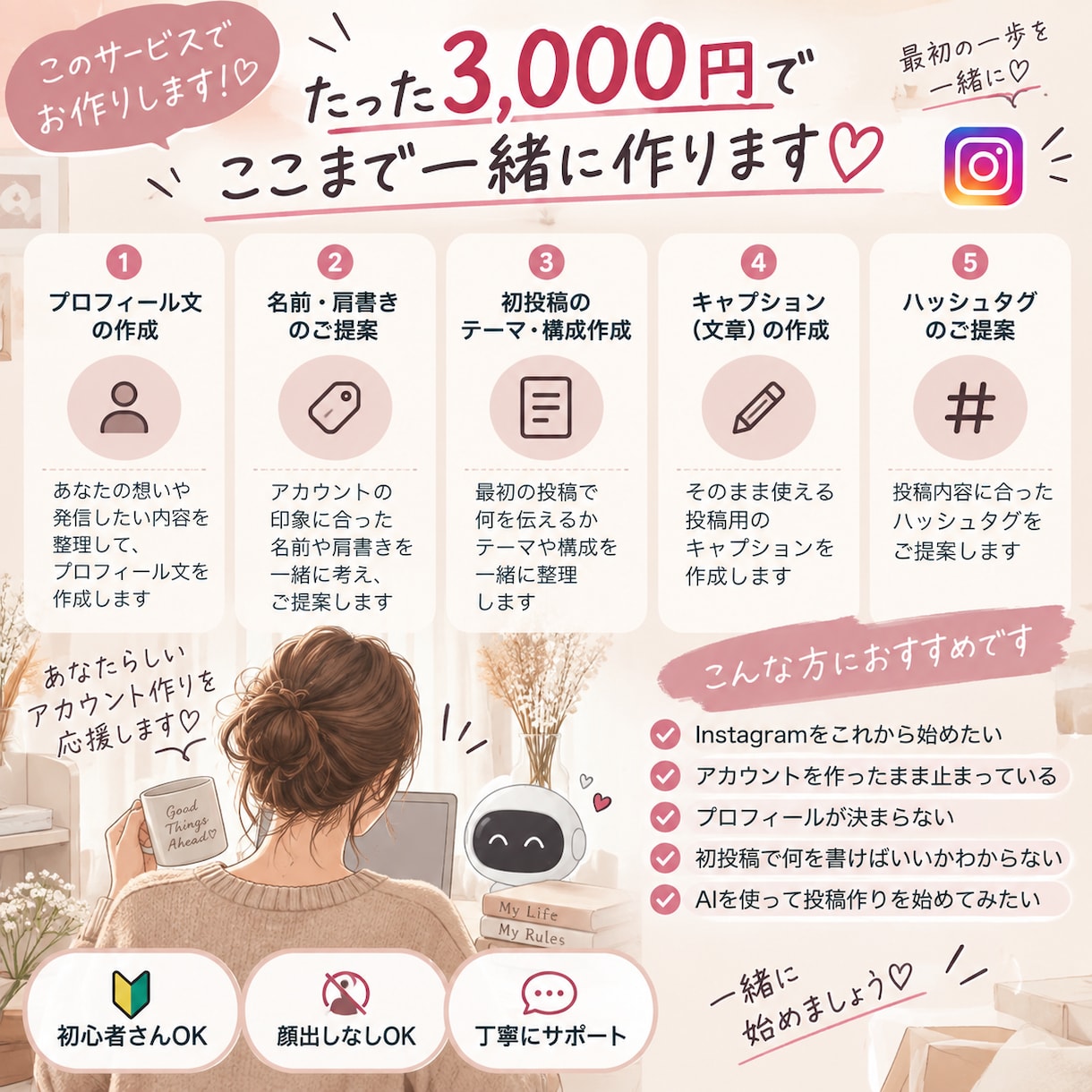 インスタのプロフィールと初投稿をまるごと作ります 初心者向け｜文章・キャプションまでまとめて作成 イメージ2
