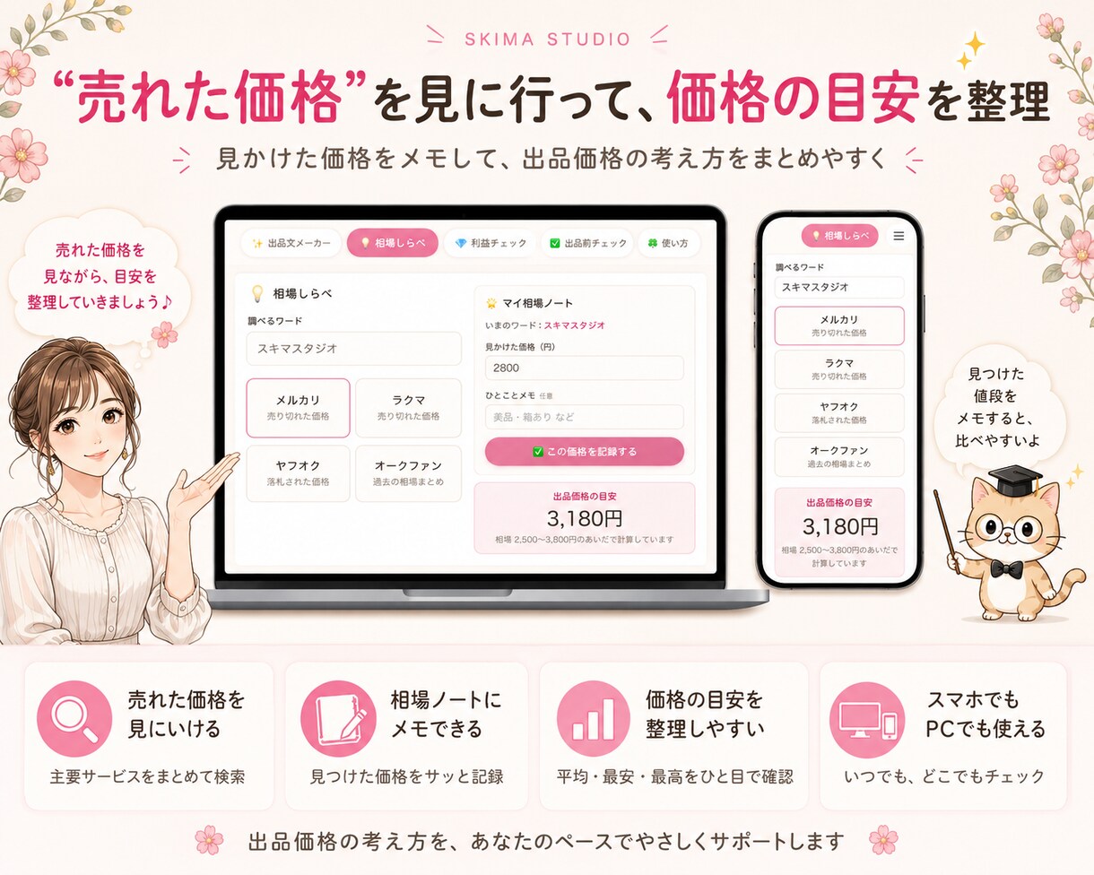 URL開くだけで出品準備が楽しくなります これ1つで説明文作り・相場しらべ・利益チェックができます イメージ6
