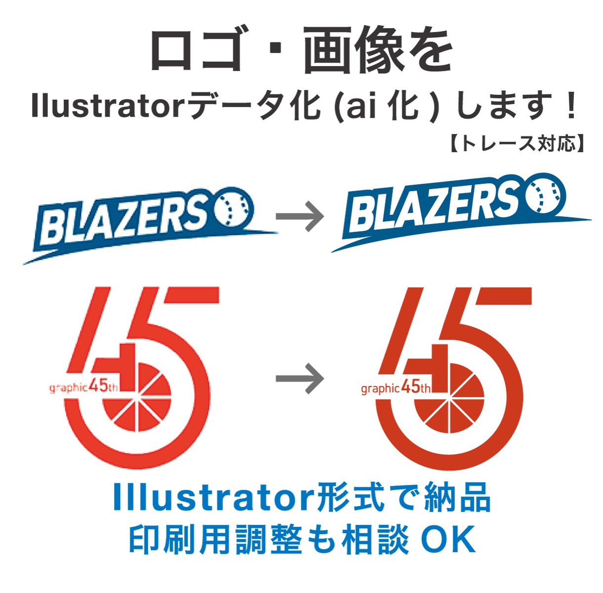 画像を印刷に適したAiデータ化に加工します！ます ポスター、ステッカーなど印刷向けデータお任せください！ イメージ1