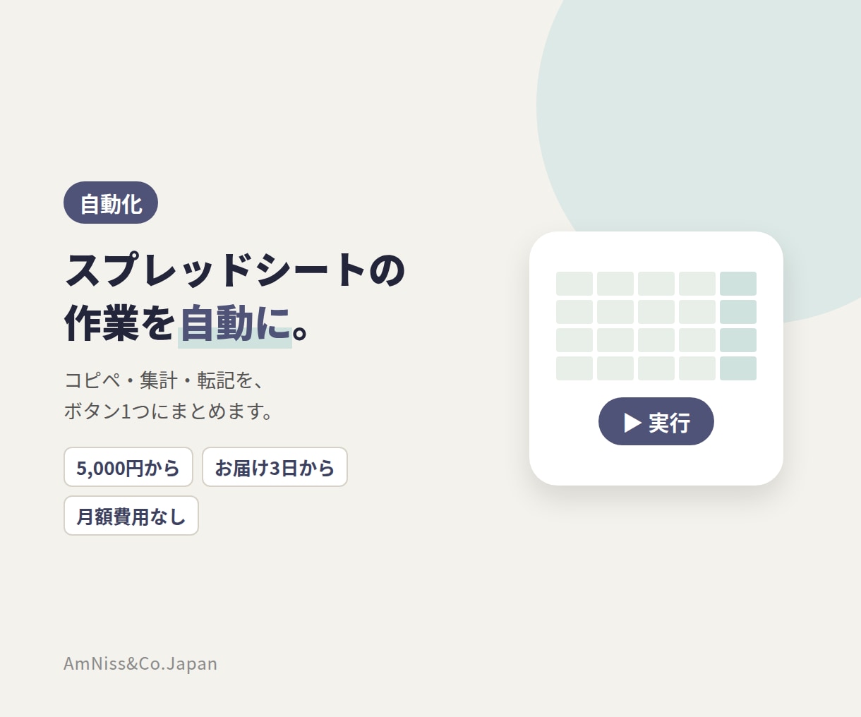 スプレッドシートの面倒な作業を自動にします 毎日のコピペ・集計・転記を、ボタン1つにまとめます イメージ1