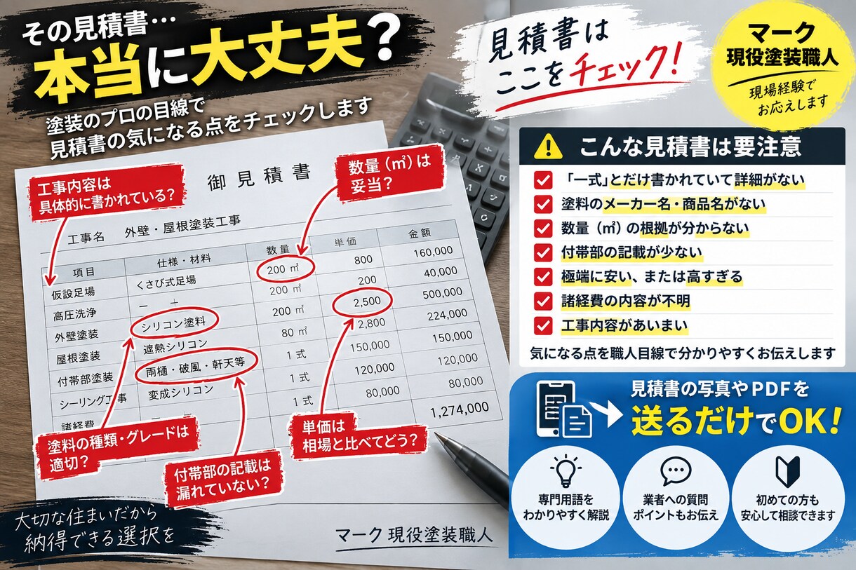 外壁塗装の見積書をチェックします 現役職人が第三者目線で確認します イメージ2