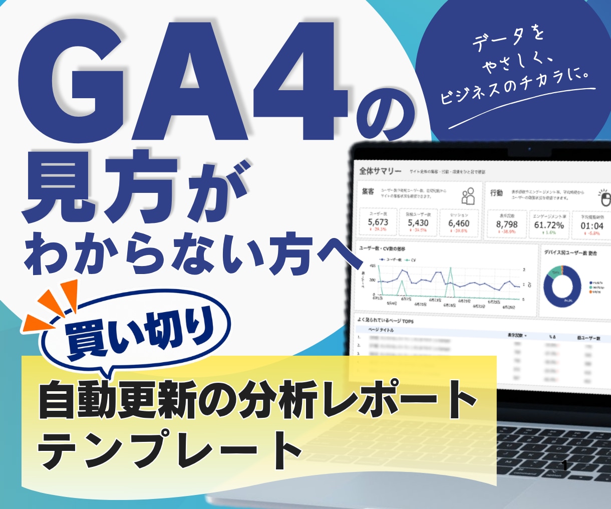 ルッカースタジオでGA4レポートを作成します 【買い切り】見やすいアクセス解析レポートを作成します！ イメージ1