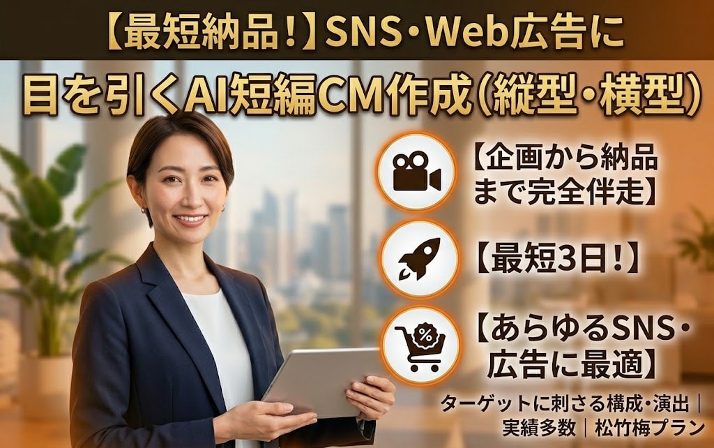 最短3日！心を掴む最高のAI短編CM作成を作ります あらゆるSNS・Web広告に最適！｜企画から納品まで完全伴走 イメージ1