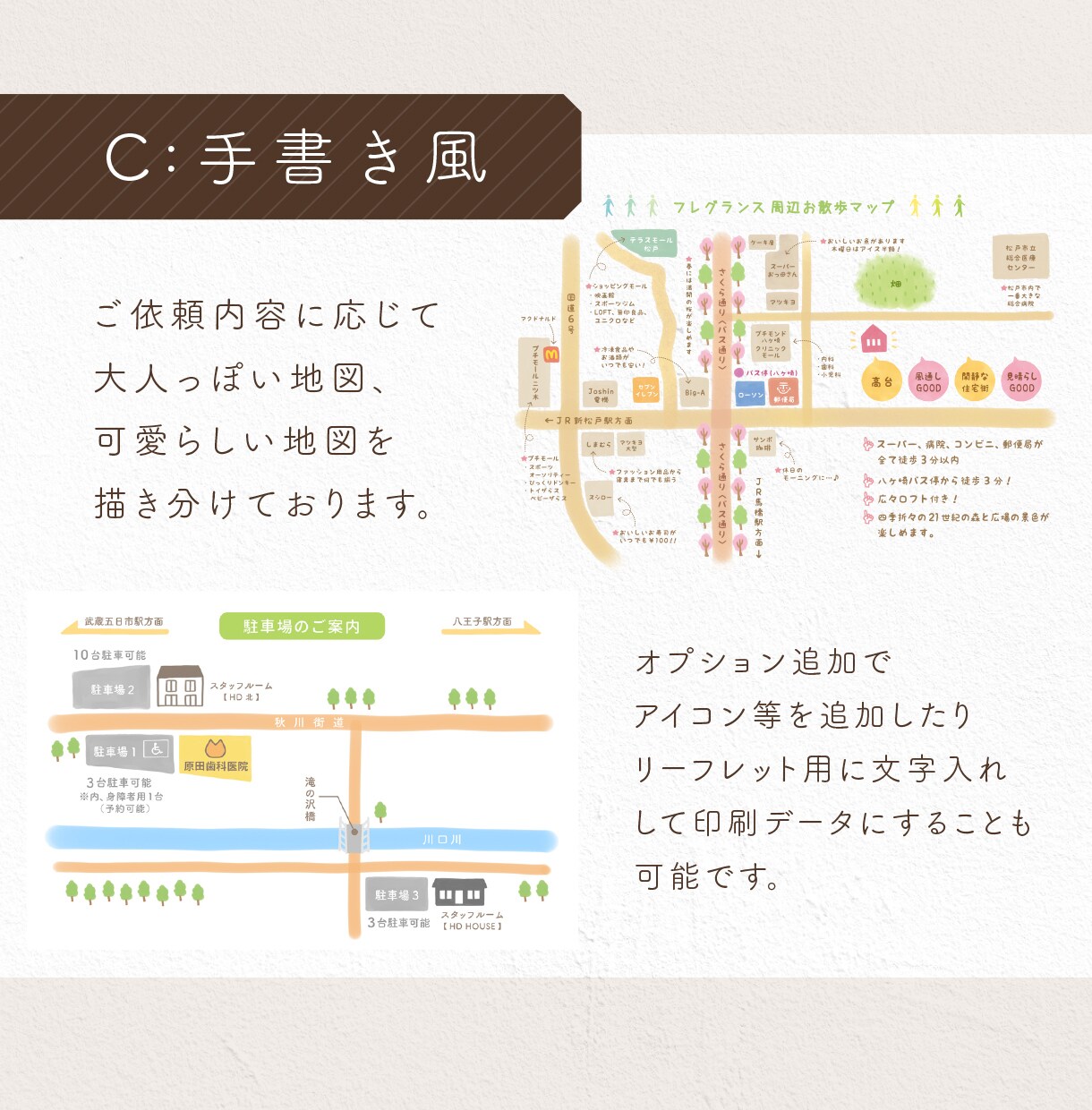 ナチュラルテイストな地図を作成いたします シンプル・カラフル・手書き風のデザインが選べます！ イメージ7