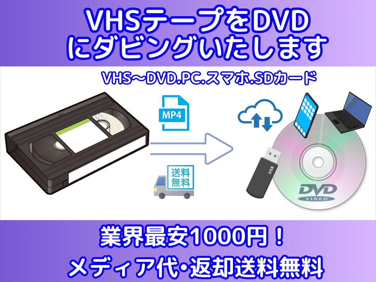 VHSテープ、動画データなどをDVDにいたします お持ちの大切なVHS映像を格安でDVDへ！ イメージ1