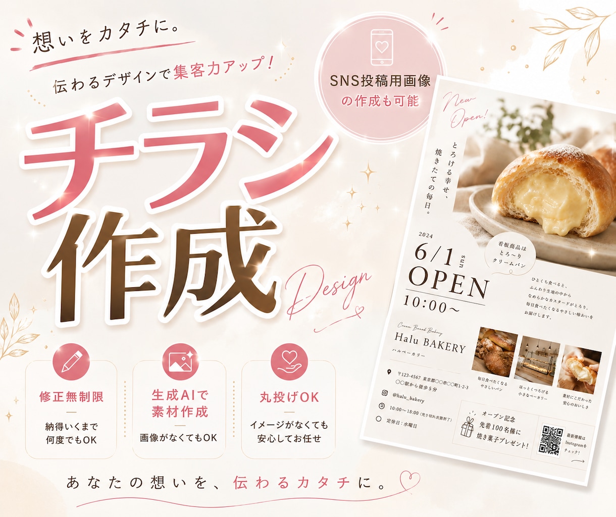 集客チラシやポスター、SNS投稿画像制作します 丸投げ・ざっくりした相談も◎お気軽にお見積もりください。 イメージ1