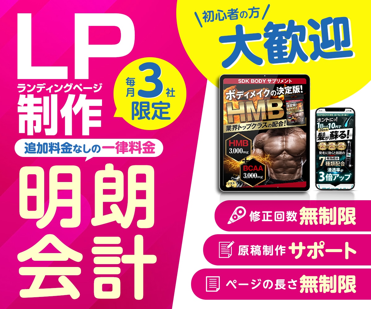 分かりやすさ&読みやすさで反応の高いLPを作ります ◤追加料金無しの一律料金◢だから「初心者の方でも安心！」 イメージ1