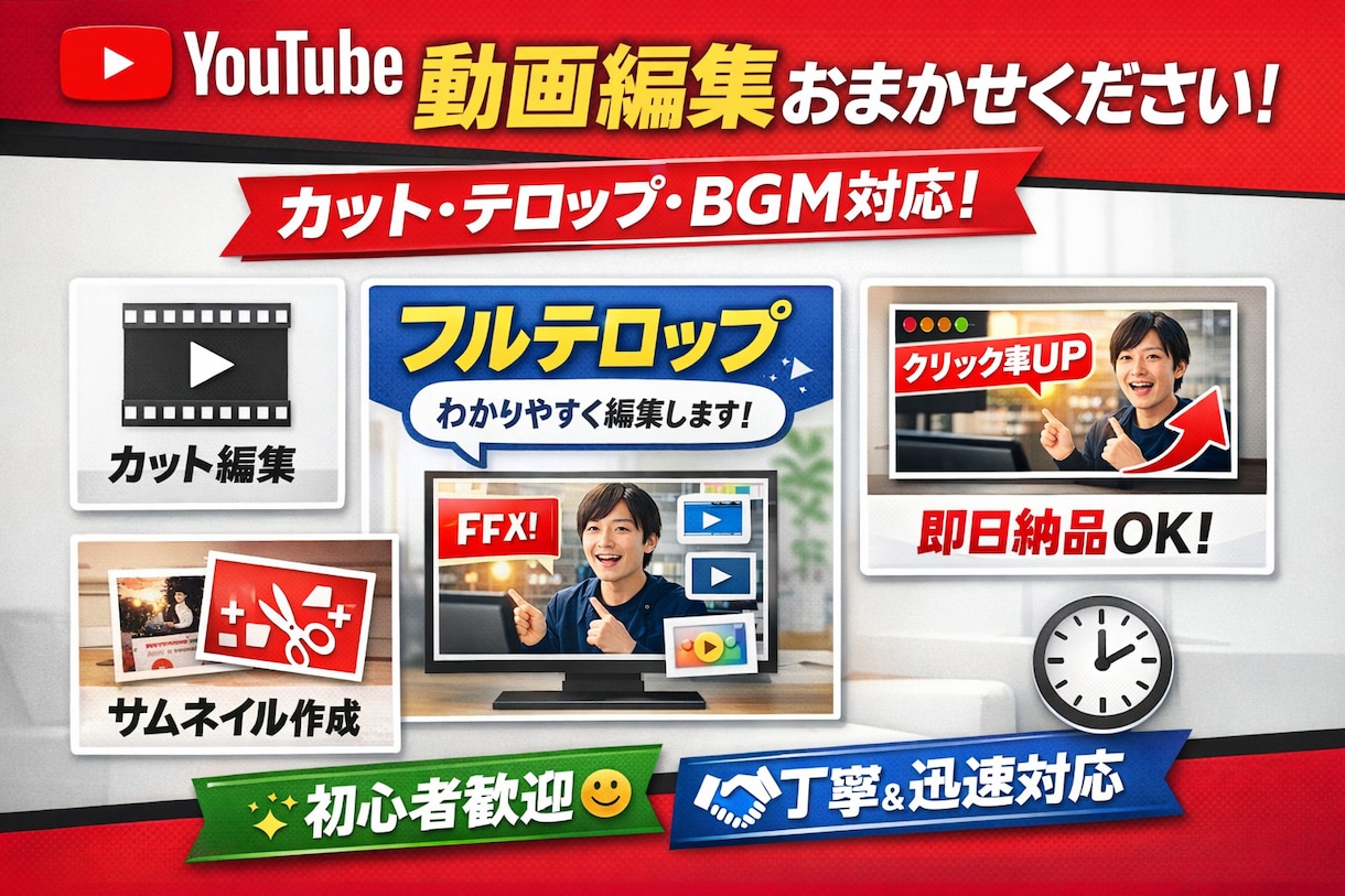 格安でYouTube用の動画編集承ります 10分以上15分未満の動画の場合オプションからお選びください イメージ1