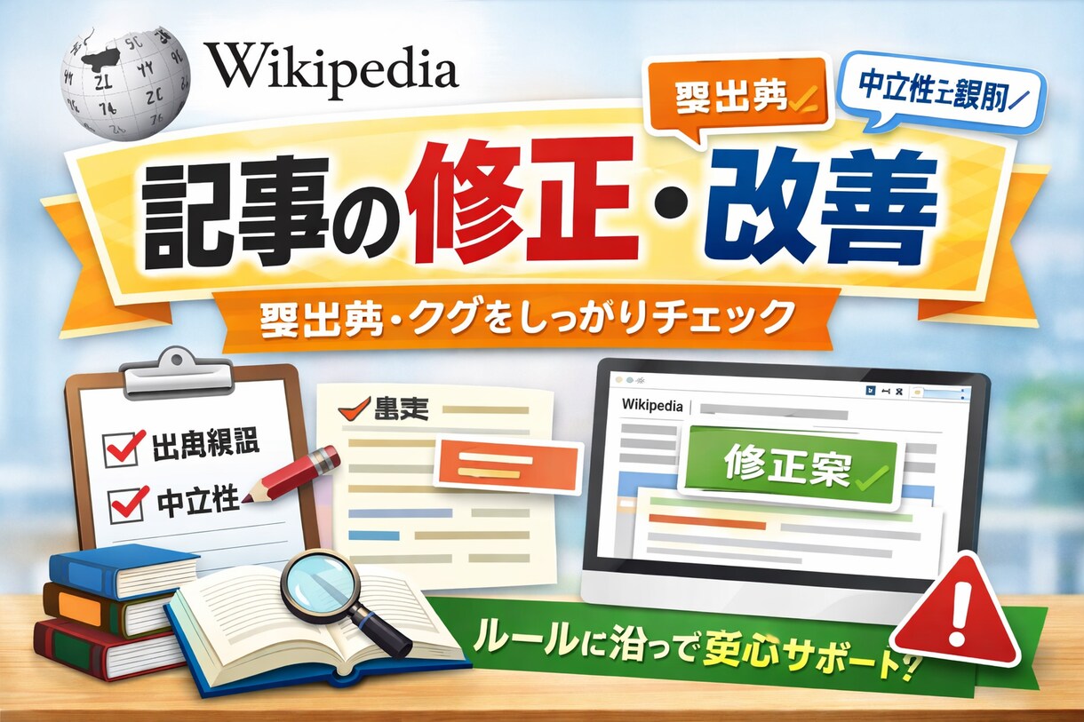 Wikipedia記事の修正・改善を行います 中立性・出典・構成を見直し、修正案を作成します イメージ1