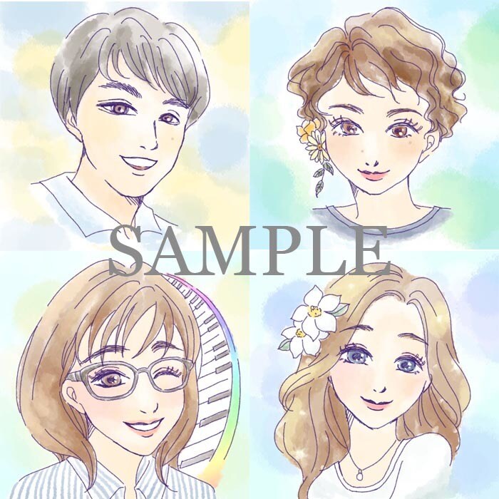 水彩風の優しい雰囲気のSNS用アイコン作成します あなたの似顔絵をキャラクターデザイナーが描きます イメージ10